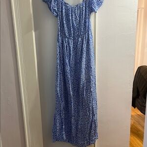 Blue Floral Off-Shoulder Dress